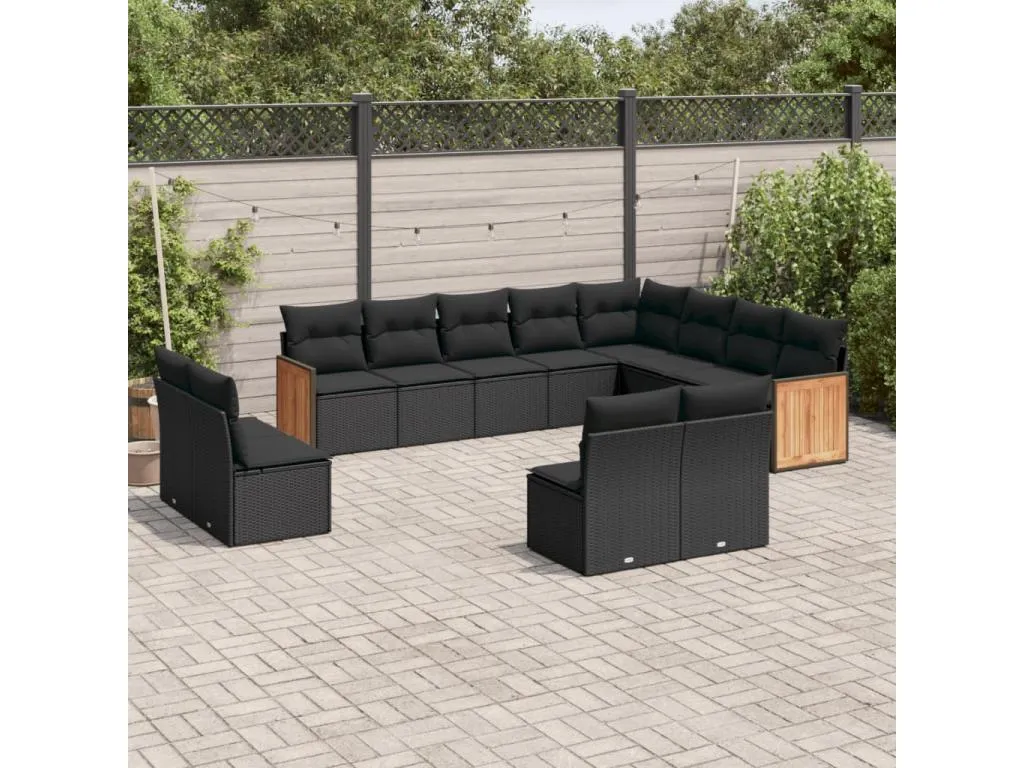 Set de sofás de jardín 12 piezas cojines ratán sintético negro 08293jdwe