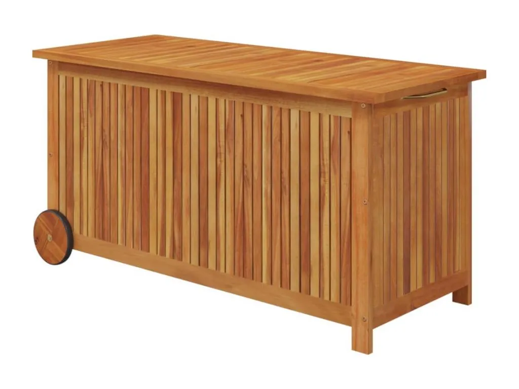 Caja de almacenaje de jardín ruedas acacia maciza 113x50x58 cm zun1593643