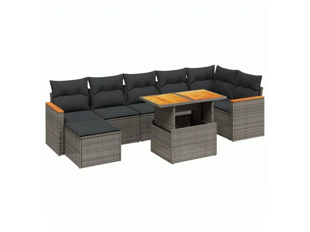 Sancaldeco Set de sofás de jardín 8 pzas y cojines ratán sintético gris FJTS73074