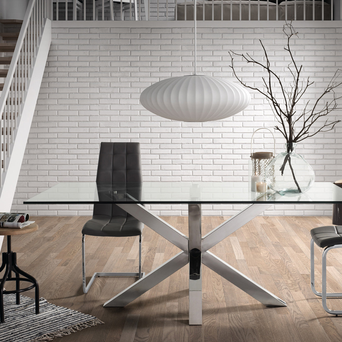 Kave Home Argo Eettafel - 160 x 90 cm - Glas / Zilver