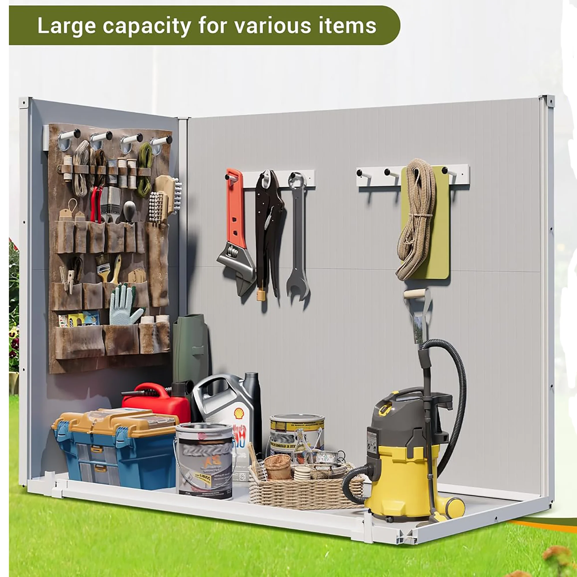 5'-3' Outdoor Storage Shed, Resin Storage Cabinet, Garden Tool Shed with Double Lockable Doors, Organizer Cabinet for Patio Yard, Gray - Image 10