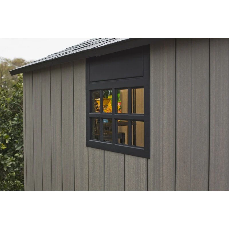 Oakland 7 x 7 FT Rustic Worn Wooden Texture Storage Shed with High Ceiling And Victorian Window