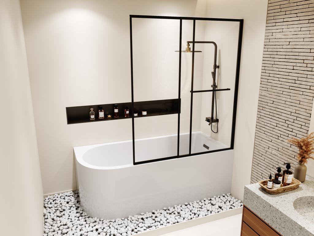 Bañera ducha blanca con mampara corredera - 240 L - Ángulo derecho - ANIKA