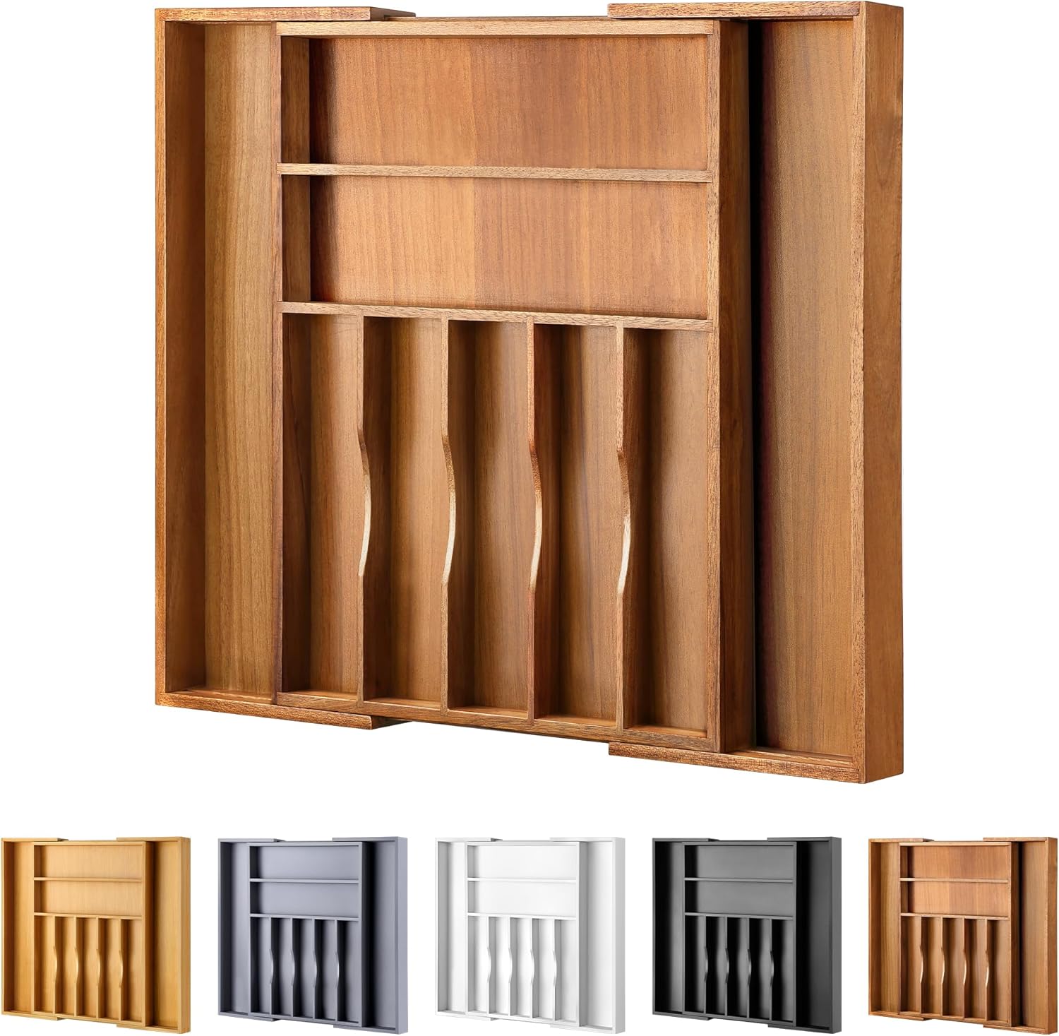 Large Premium Bamboo Silverware Organizer - Expandable Drawer Organizer & Utensil Organizer - 17