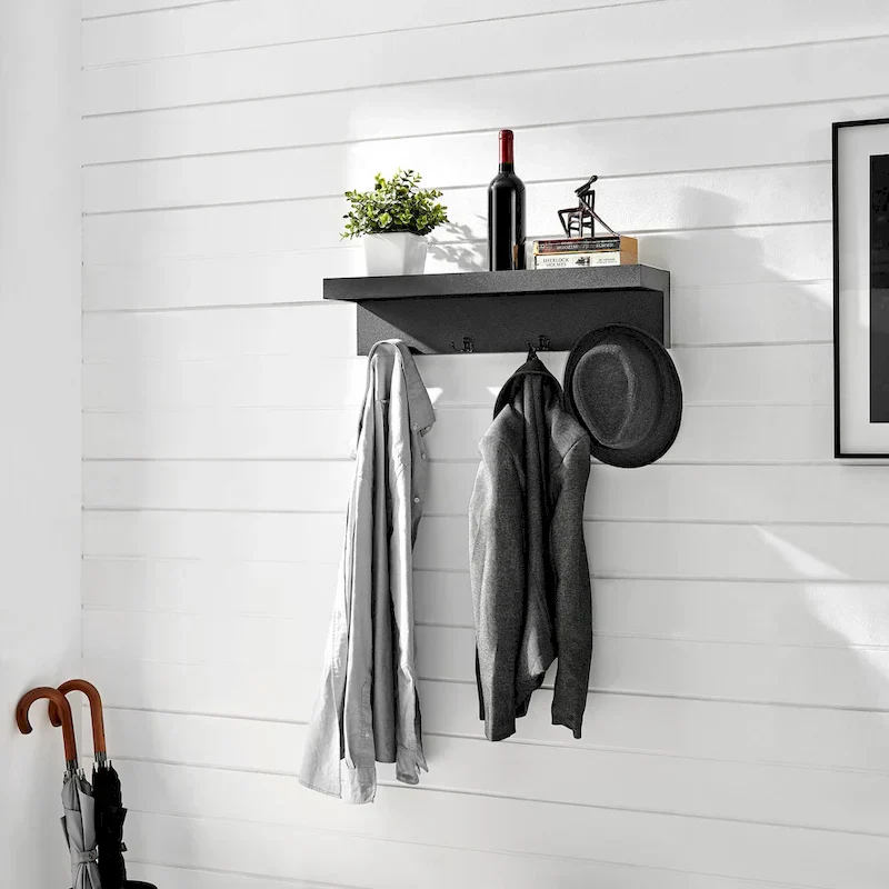 Danya B. Wall-Mounted Coat Rack with Decorative Ledge Shelf and Hooks for Entryway