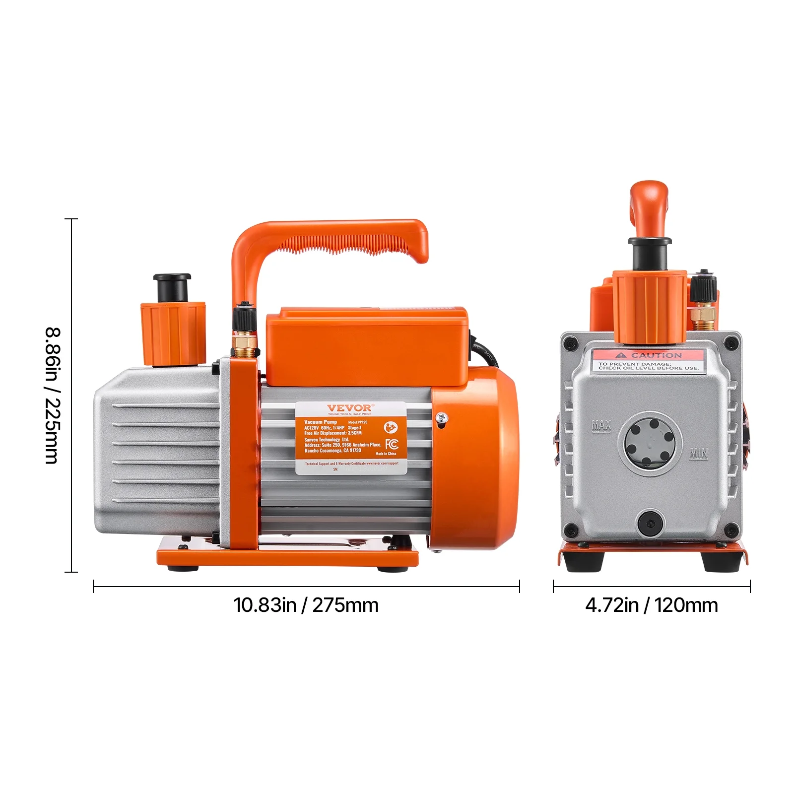VEVOR 3.5 CFM AC Vacuum Pump and Gauge Set,Single Stage Rotary Vane HVAC Air Vacuum Pump,A/C Refrigerant Manifold Gauge Kit, with Hoses,for R134a,R12,R22,R502a,R410A,R404,R407C Refrigerants - Image 4