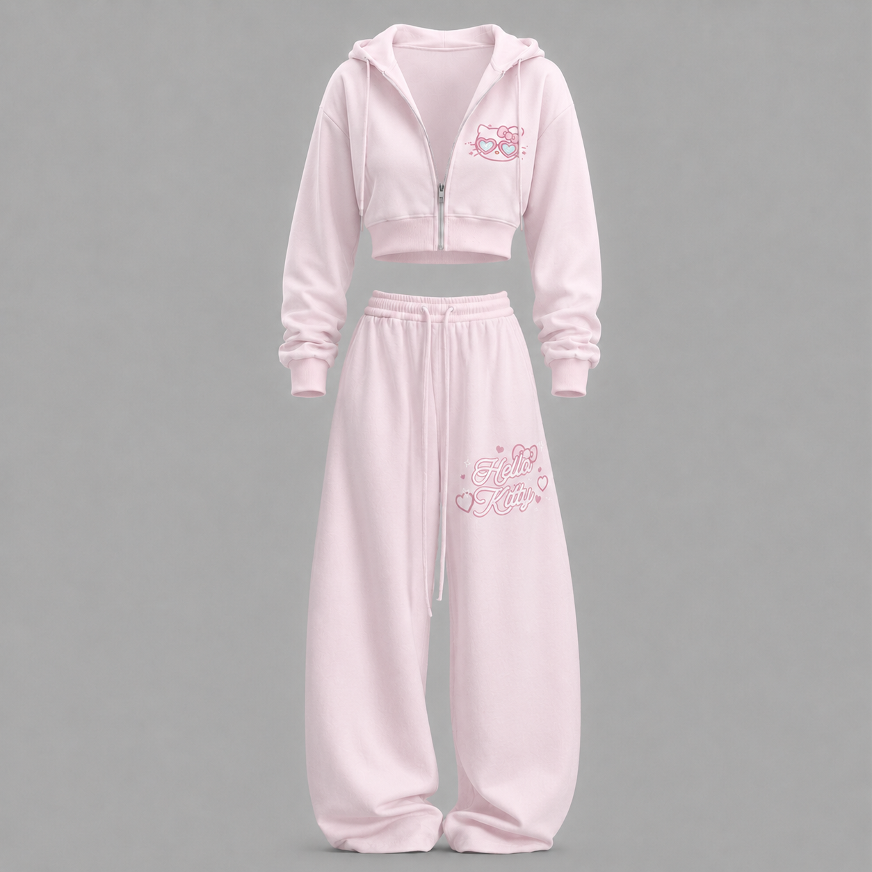 HelloKitty-Short zip-up sweatshirt set TeeThreads Sustain the Scene with Custom Apparel