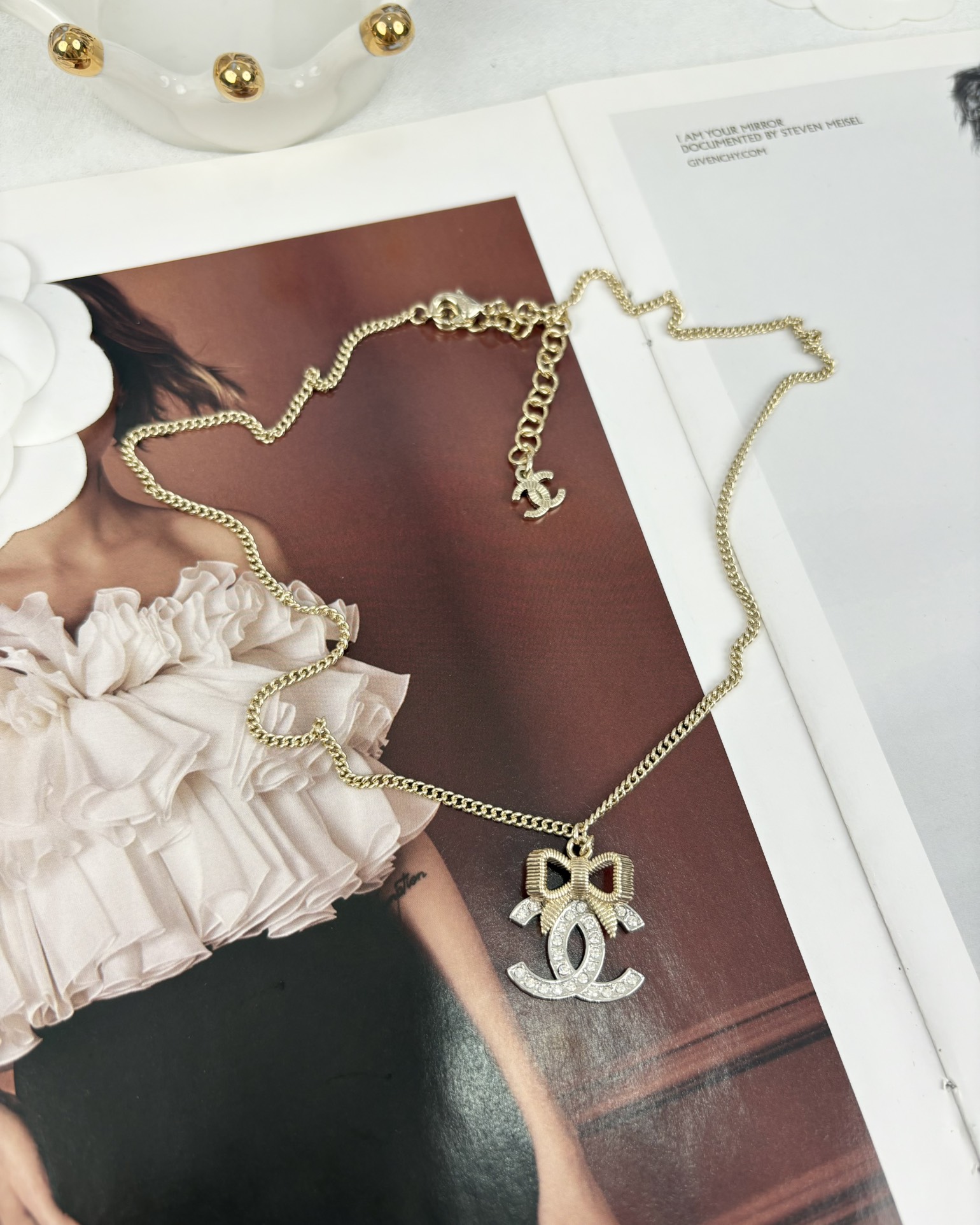 Chanel Light Gold Bow Mixed Silver CC Brooch Earrings Necklace - Original Replica Club