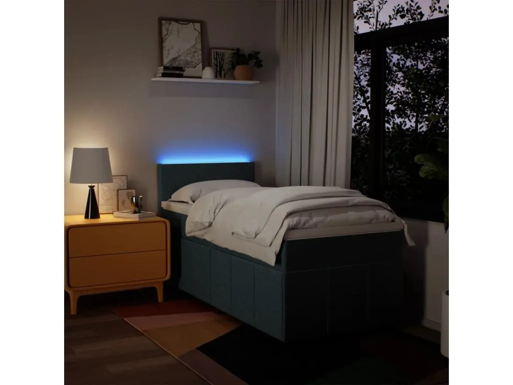 Cama box spring con colchón tela azul 100x200 cm gvf3520230