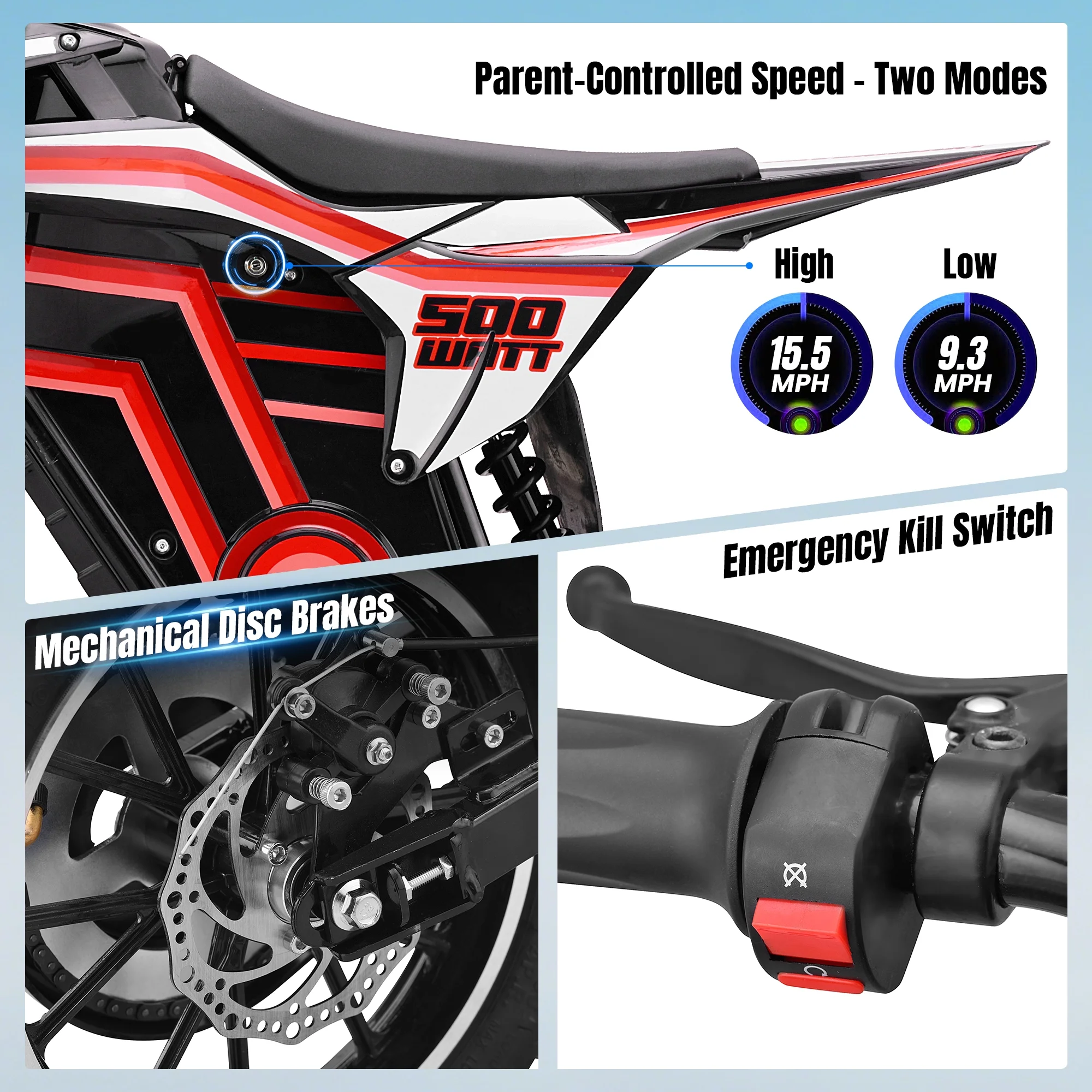 QEASET electric dirt bike, 500W kids dirt bike for Boys Girls Age 8-14, Blue - Image 14