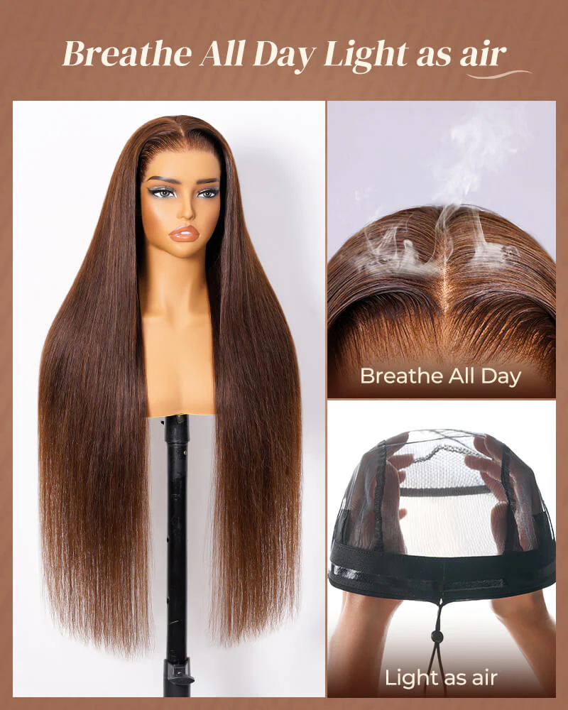 Pure-Luxe™ Silky Straight Brown Colored Pre-Cut Glueless 13x6 Lace Ultra-Dense Human Hair Wig
