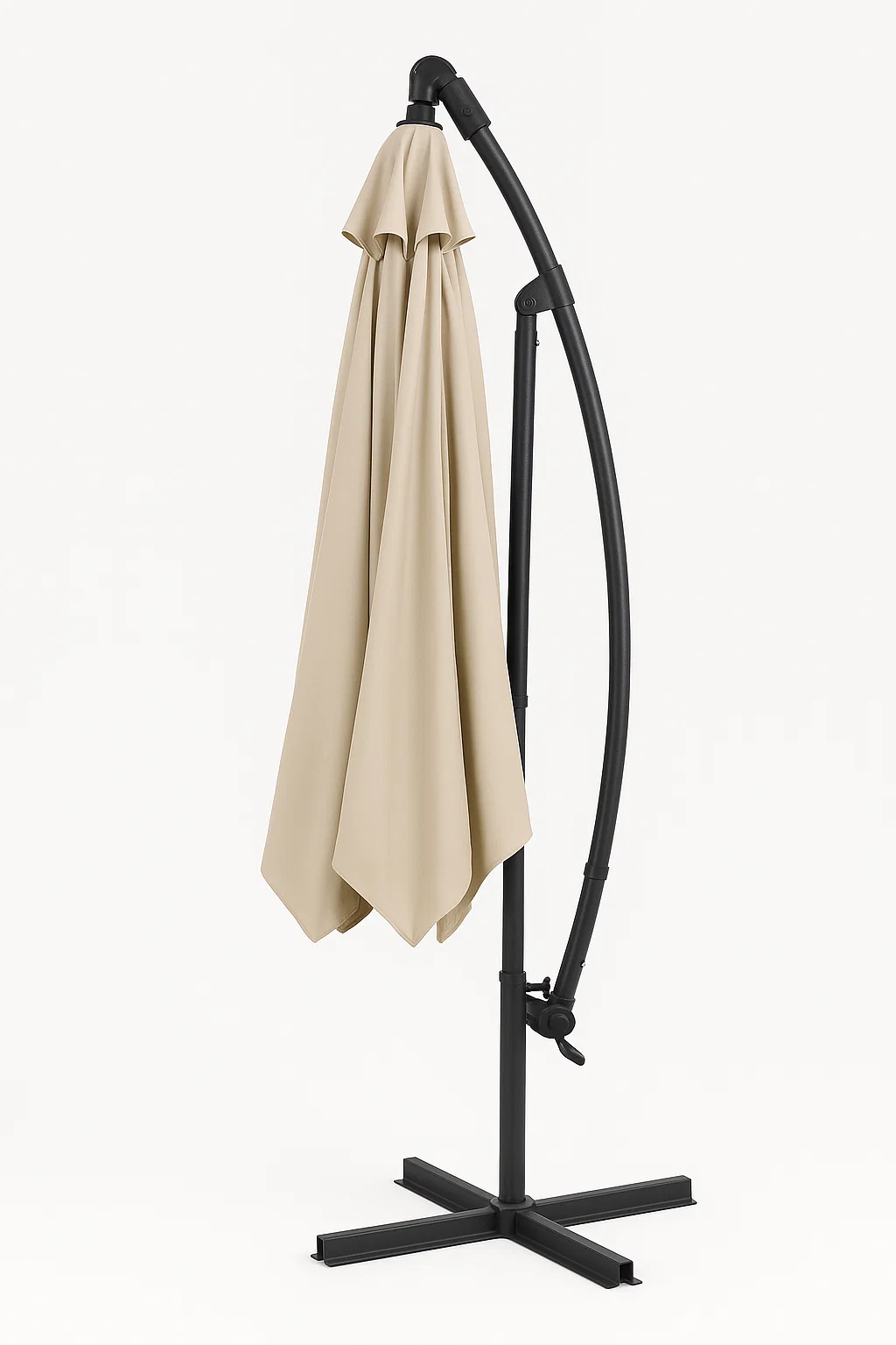 Sombrilla de exterior con palo lateral y tejido beige claro, estilo vibrante para espacios al aire libre