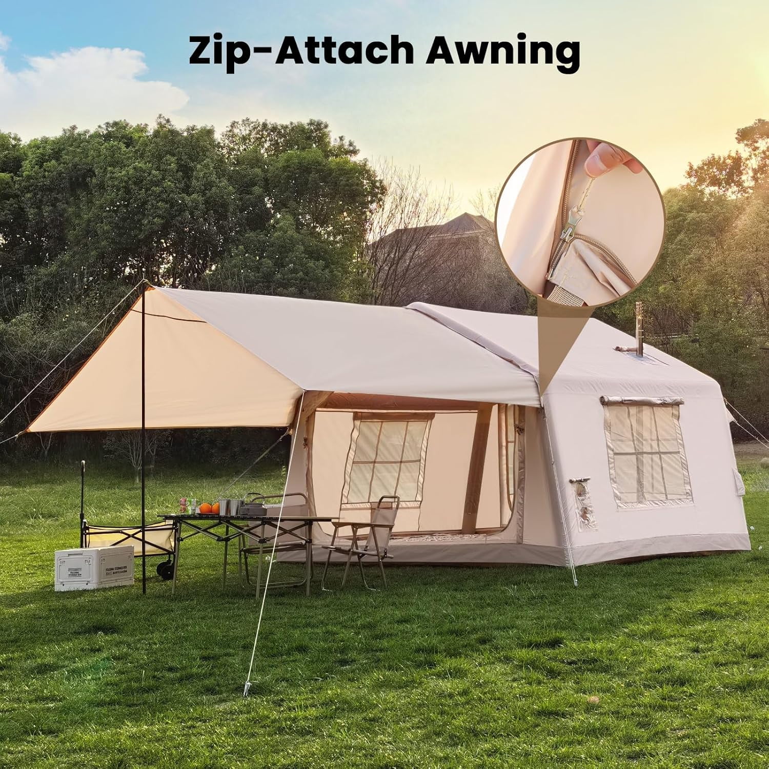 Lilypelle 4-6 Person Blow Up Inflatable Tent with Stove Jack, Hot Tent for Camping with Hand Pump, Waterproof Inflatable Camp Tent with Mesh Windows, Easy Setup Glamping Inflatable House - Image 43