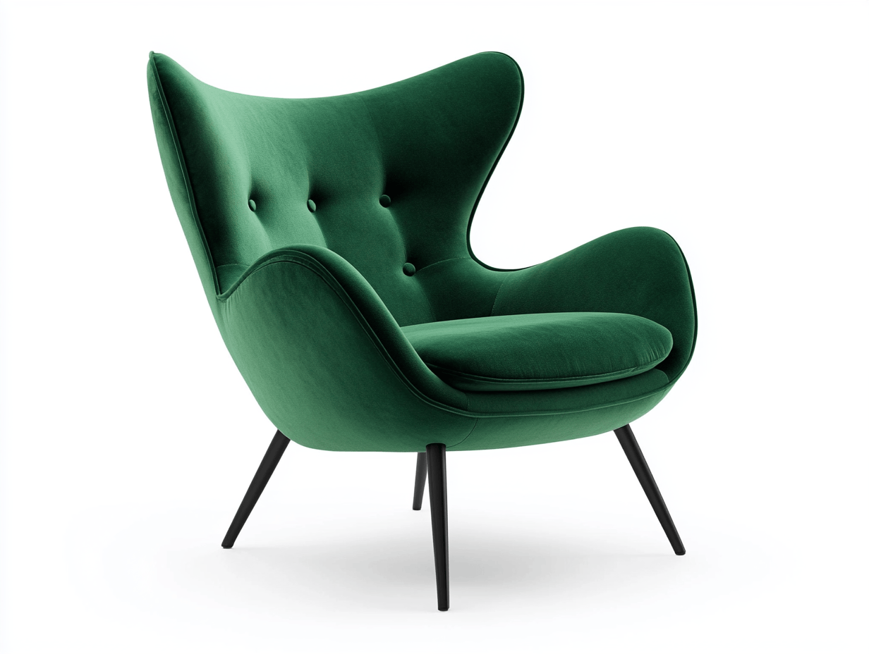 Sillón de ala verde con patas negras - Terciopelo - Madera - Estilo moderno