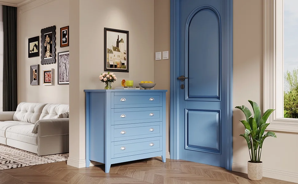 6 Drawer Dresser, Light Blue Elegant Chest of Drawers, Large Cabinet with Storage, Rustic Wood Chest of Drawers for Bedroom, Living Room, Hallway - Image 16
