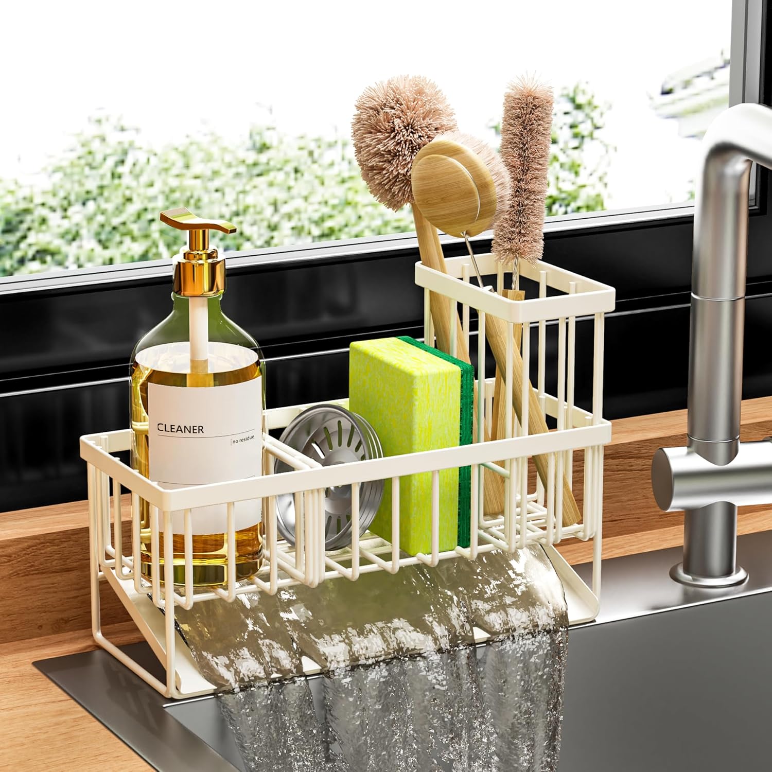 Cisily Sink Caddy Organzier with High Brush Holder, Sponge Holder for Sink, 304 Rustproof Stainless, Kitchen Countertop Soap Dispenser Organizer, Dark Gray Kitchen Decor and Accessories