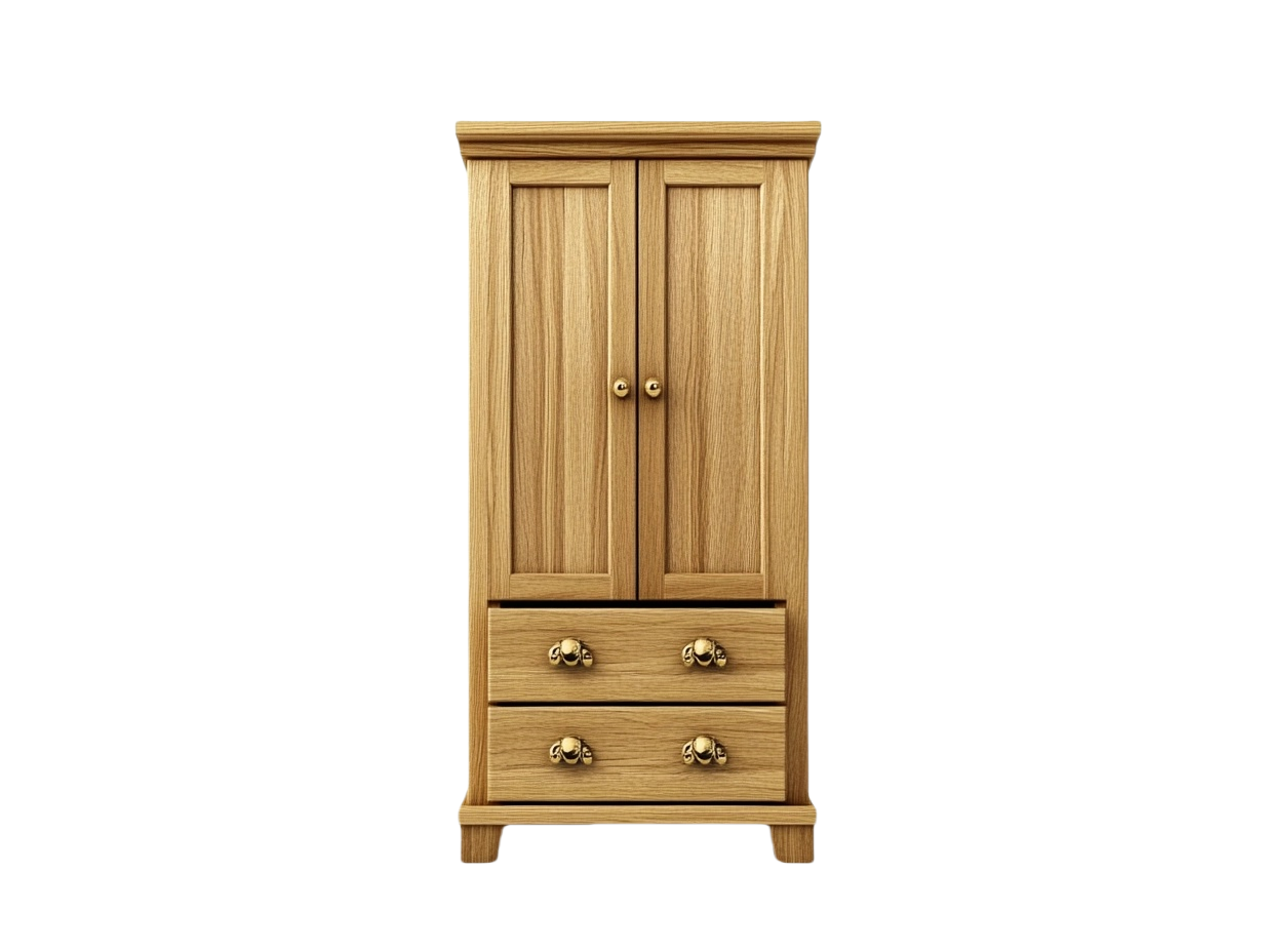 Armario de madera de roble con dos puertas y dos cajones 180x80x40 cm ideal para dormitorio clásico color natural gj1496652