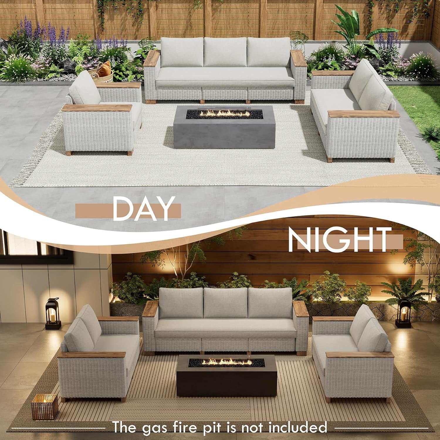 Jocisland Patio Furniture Set, 6 Piece Modular Rattan Outdoor Sectional Set with Washable Cushions, 3-Seat Outdoor Couch, 1 Loveseat, 1 Single Chair for Lawn Deck Backyard Garden, Beige - Image 2