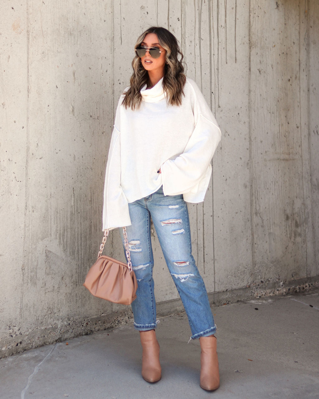 Unfinished Biz Knit Turtleneck Pullover Sweater - Cream - Se7enfashion