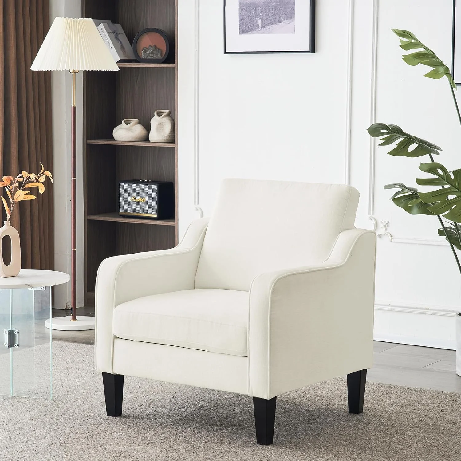 VINGLI Mid Century Modern Chenille Comfy Armchair, Creamy White - Image 3