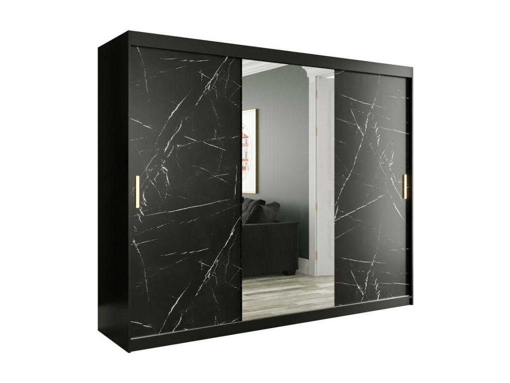 Armario Hartford 257, Mármol negro|Negro mate, 200x250x62cm, Número de estantes: 7.00