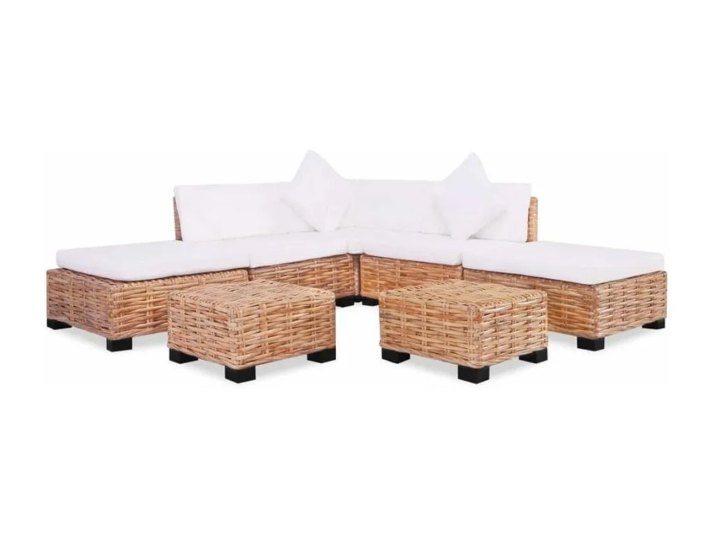 Juego de sofás de 18 piezas ratán natural Marrón