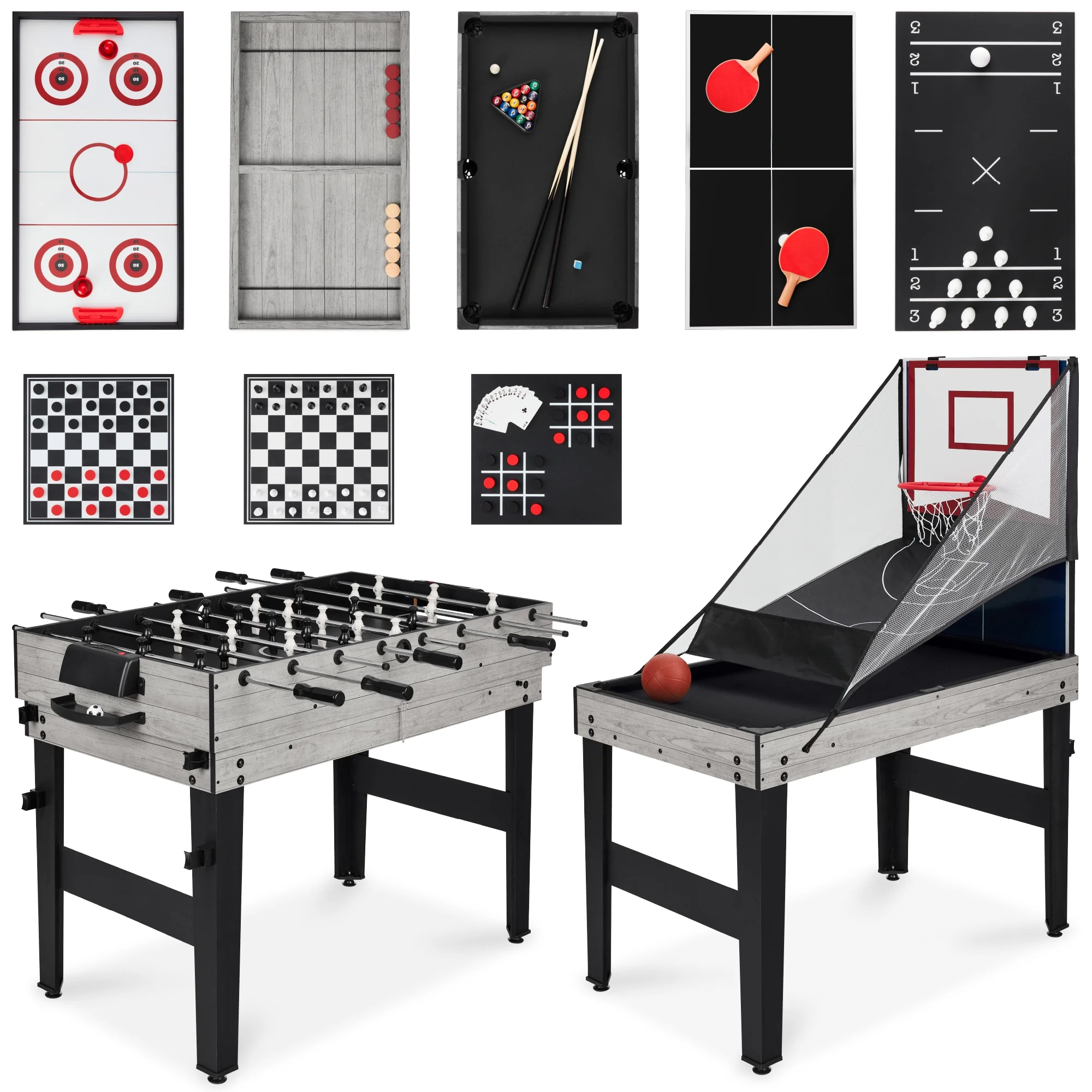 Best Choice Products 13-in-1 Combo Game Table Set w/ Ping Pong, Foosball, Basketball, Hockey, Archery - Natural - Image 14