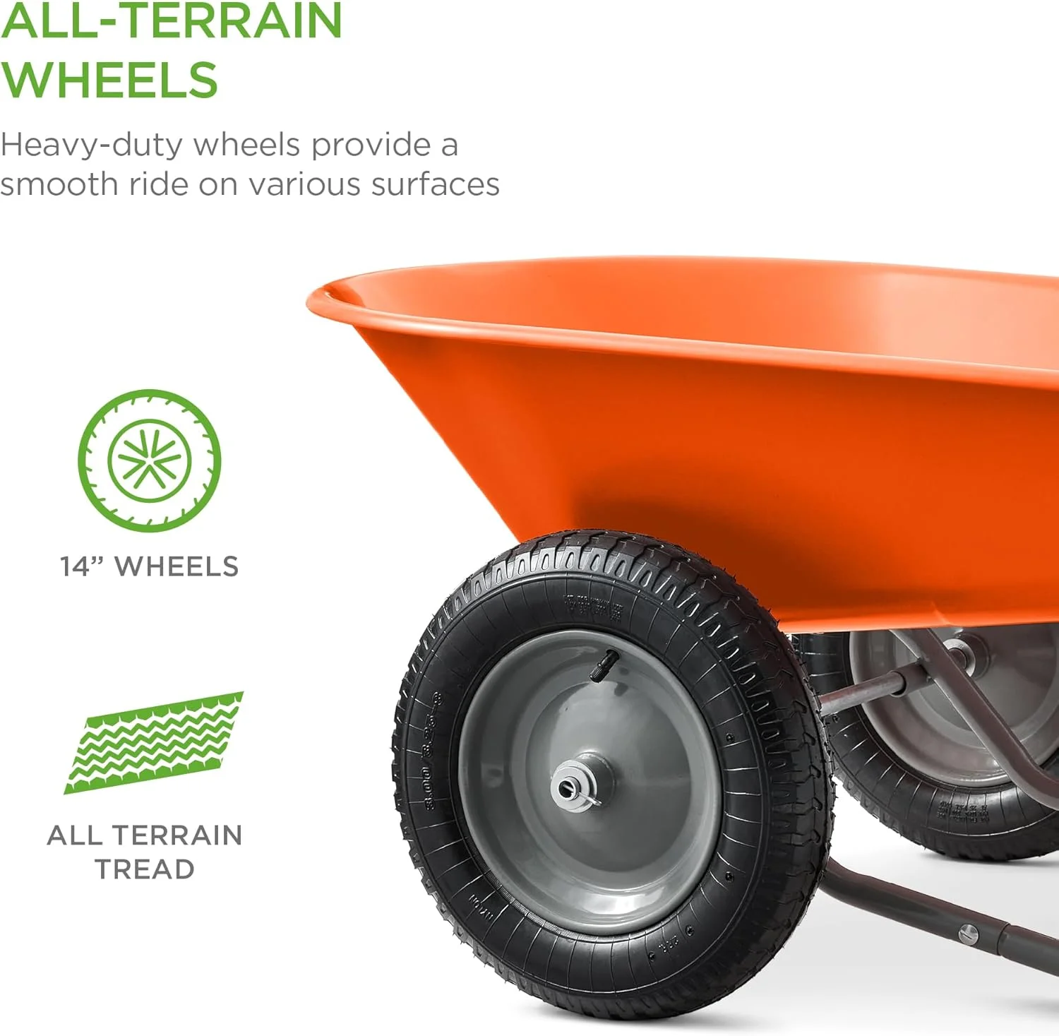 ZMMOO Dual-Wheel Home Utility Yard Wheelbarrow Garden Cart w/Built-in Stand for Lawn, Gardening, Construction - Red - Image 27