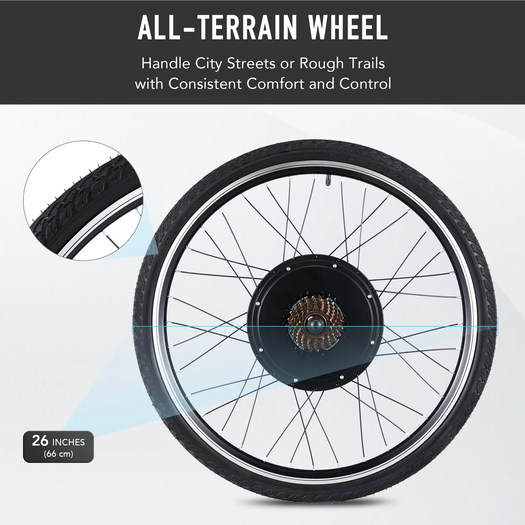 Viribus Electric Bike Conversion Kit 26" Rear Wheel 1000W Hub Motor LCD eBike DIY Set - Image 12