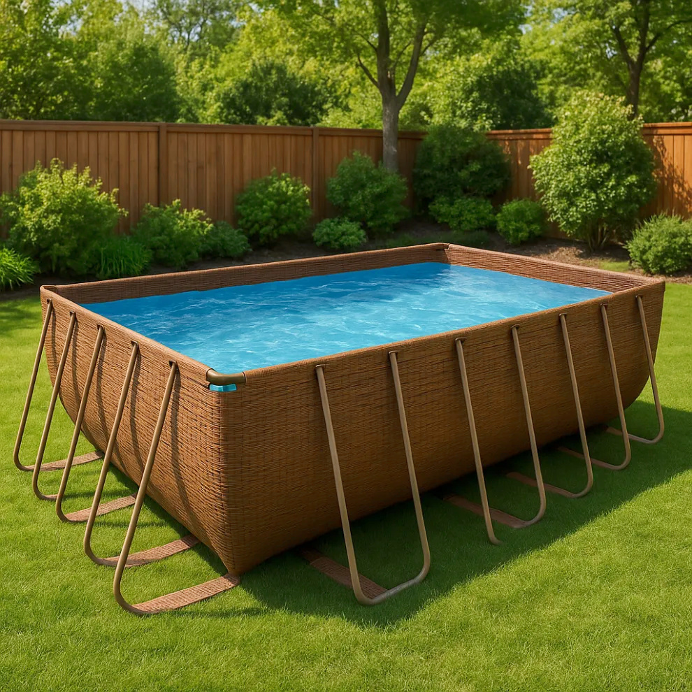 piscina tubular rectangular, piscina desmontable rectangular marrón, marrón, metal y PVC, jardín y exteriores, 404x201x100 cm BQLmZGG654tq
