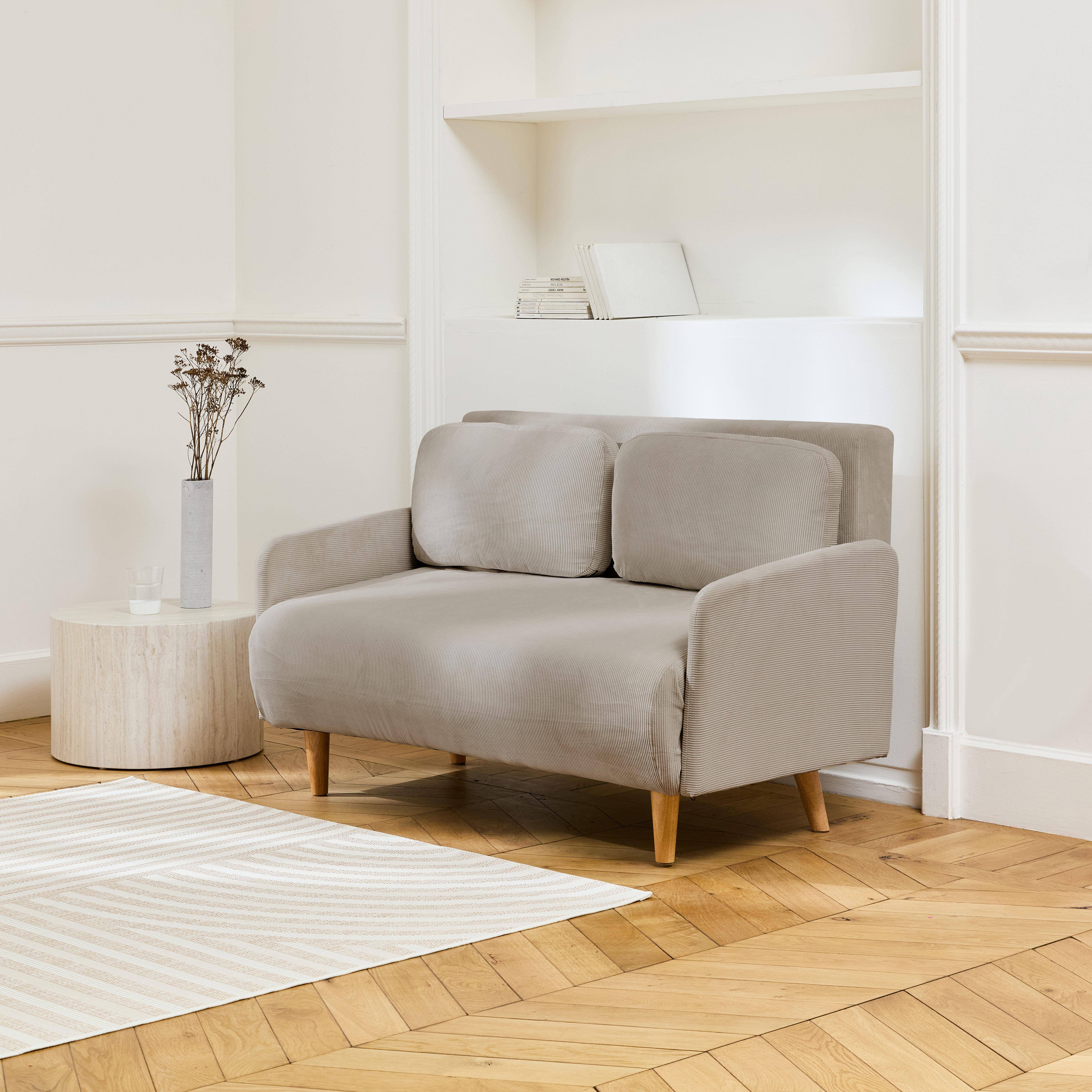 Panam pana - Sofá cama de pana con patas de madera,  2 plazas