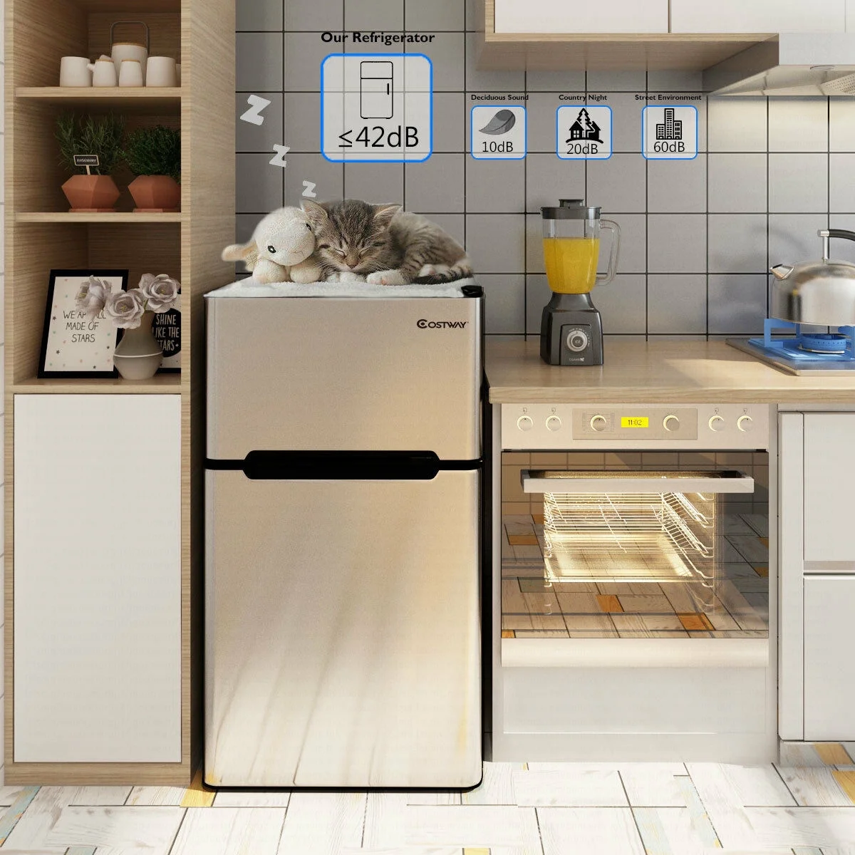 Costway Refrigerator Small Freezer Cooler Fridge Compact 3.2 cu ft. Unit, Grey - Image 2