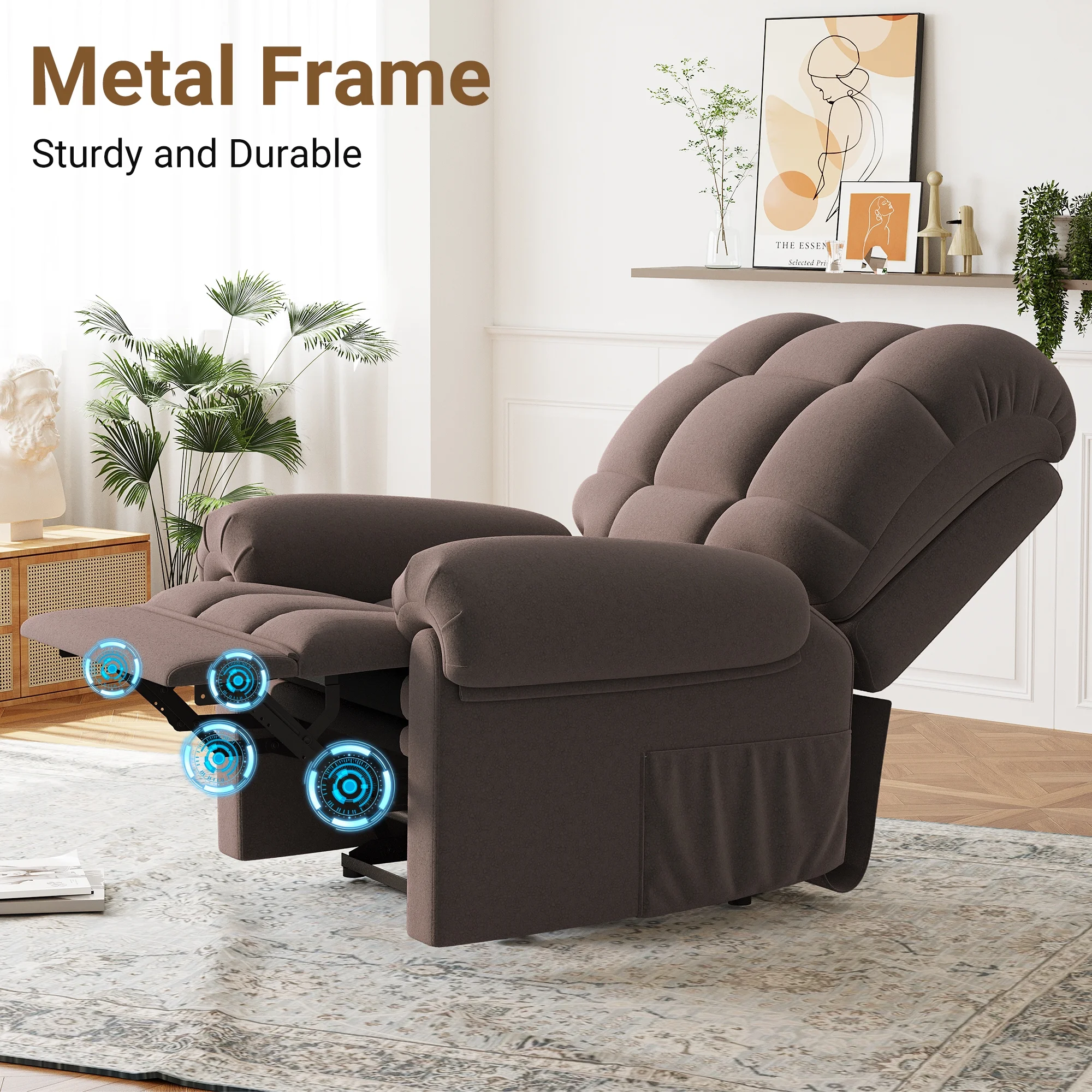 Power Recliner Chair,Electric Recline Sofa Chair for Adults with USB Port,Comfy Teddy Fleece Adjustable Cloud Sofa,Tool-Free Setup,Beige White - Image 30