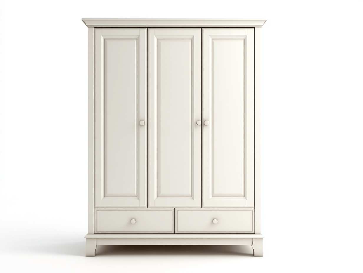 Armario de madera y melamina – blanco – 3 puertas y 2 cajones inferiores