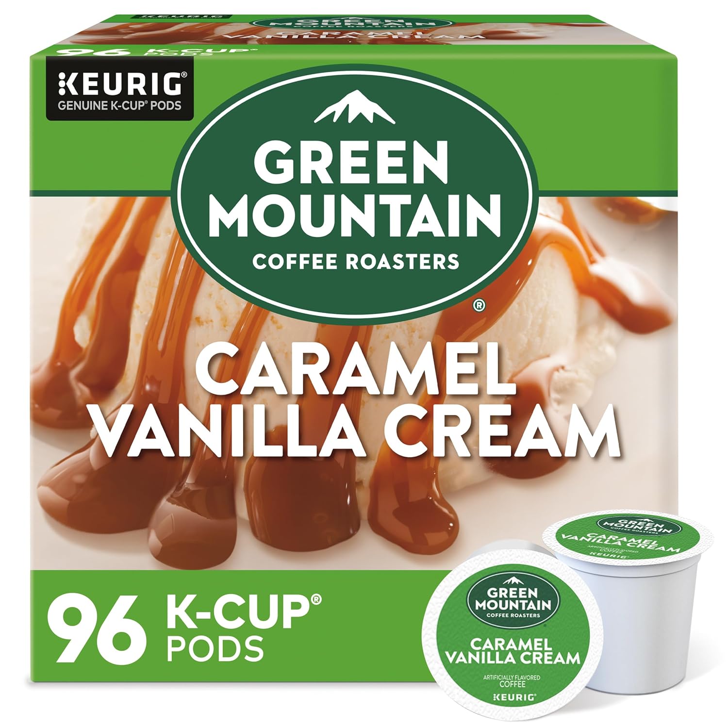 Green Mountain Coffee Roasters Caramel Vanilla Cream Coffee. Keurig Single-Serve K-Cup pods. Light Roast. 96 Count