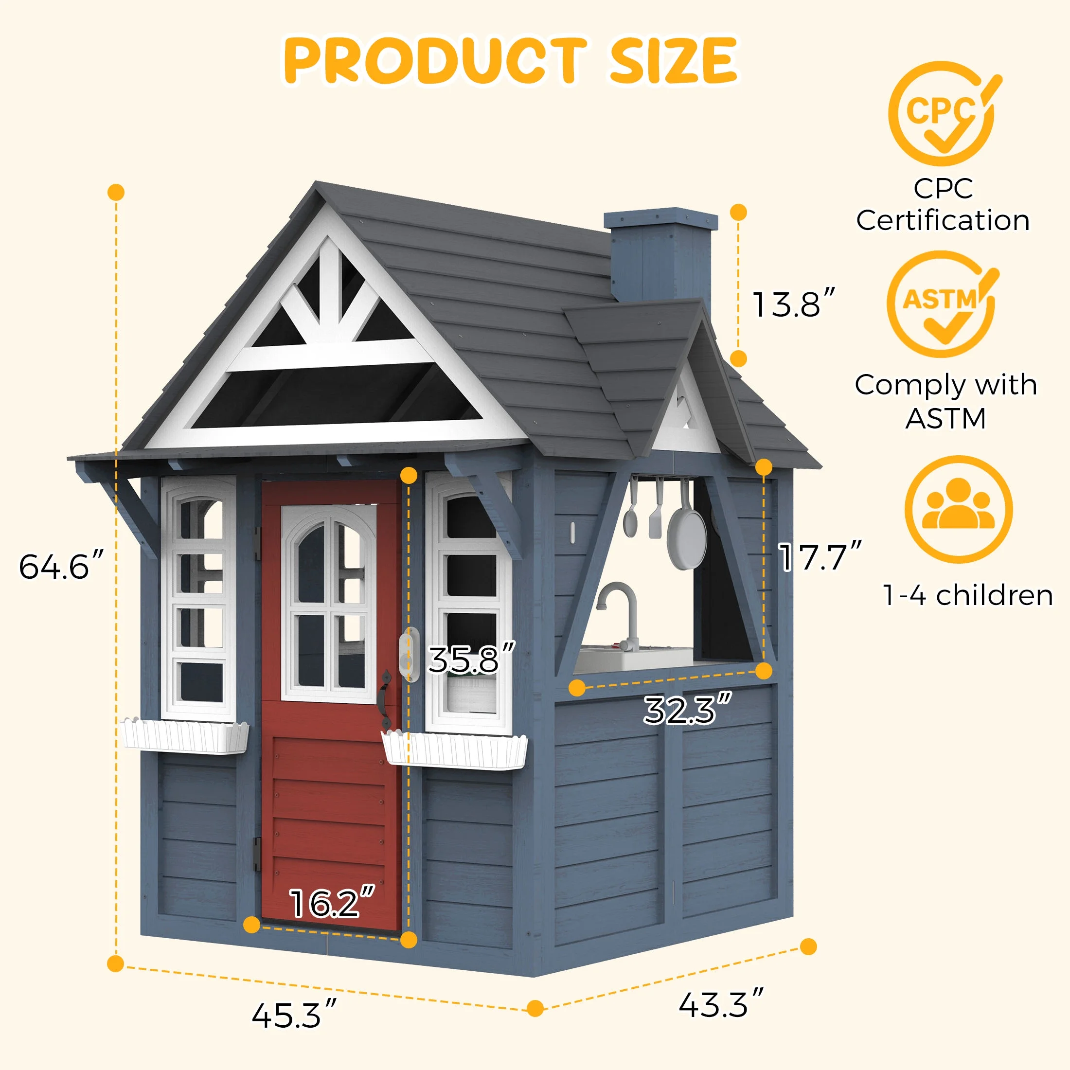 COCLUB Outdoor Playhouse for Kids Ages 4-8, Wooden Play House with Doorbell, Phone, Kitchen Toys, Outdoor Kids Play Equipment, Casa Para Ni?as (45-L x 65-H), White & Black - Image 20
