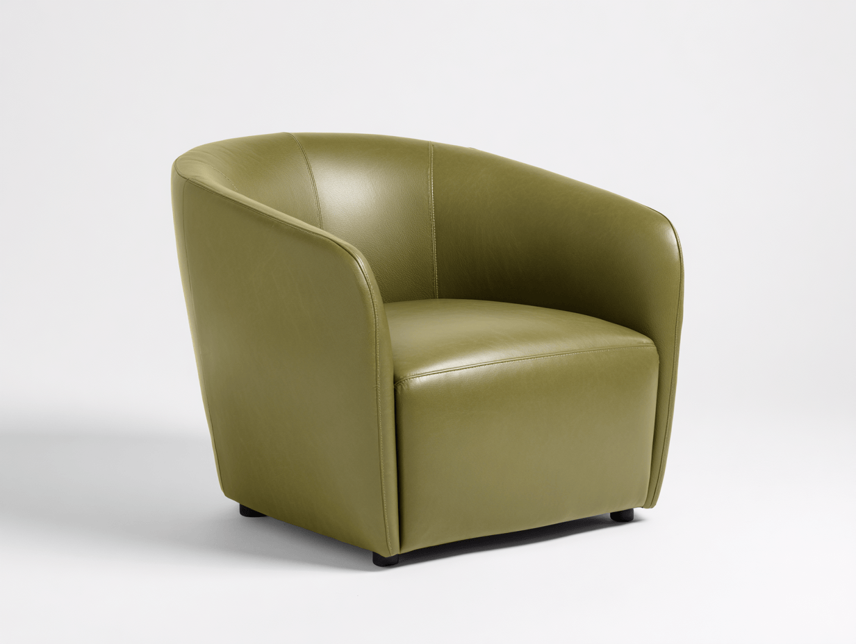 Sillón tapizado en cuero sintético – verde oliva – estilo contemporáneo