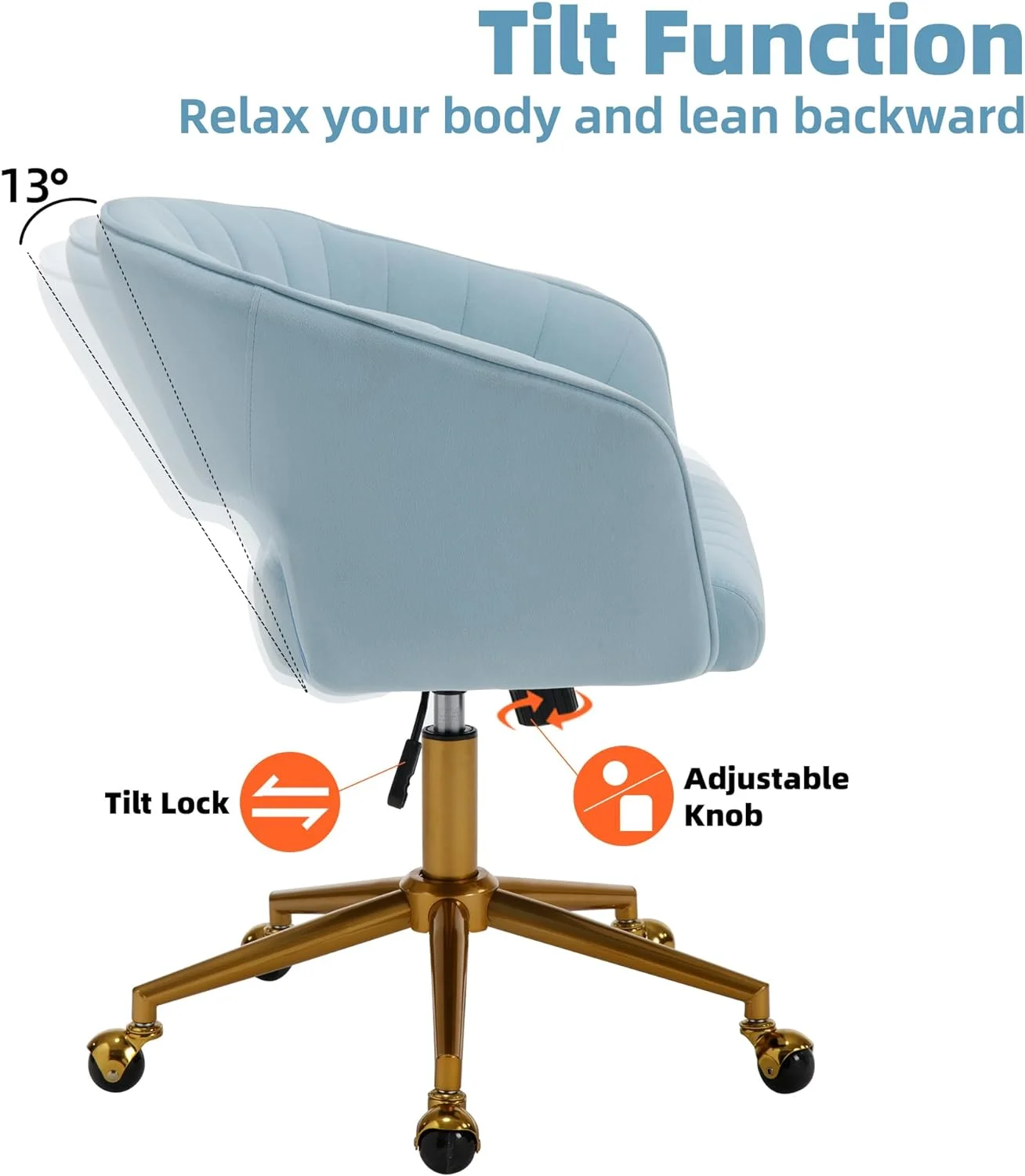 Westice Home Office Desk Chairs, Velvet Task Chair, Height Adjustable Swivel Vanity Chair with Golden Base for Vanity Study, Living Room Computer Room, Beige - Image 45