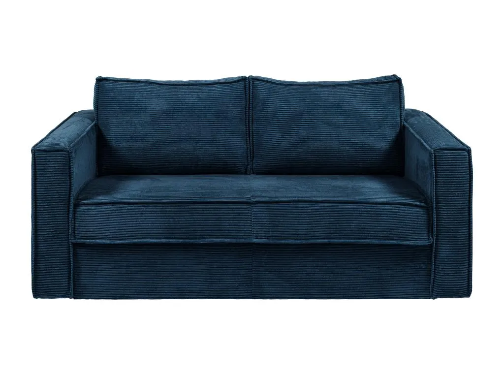 Sofá cama de 3 plazas de pana azul - Descanso con lamas anchas de 140 cm - Colchón de 22 cm Alkifurniturees OMEL96565