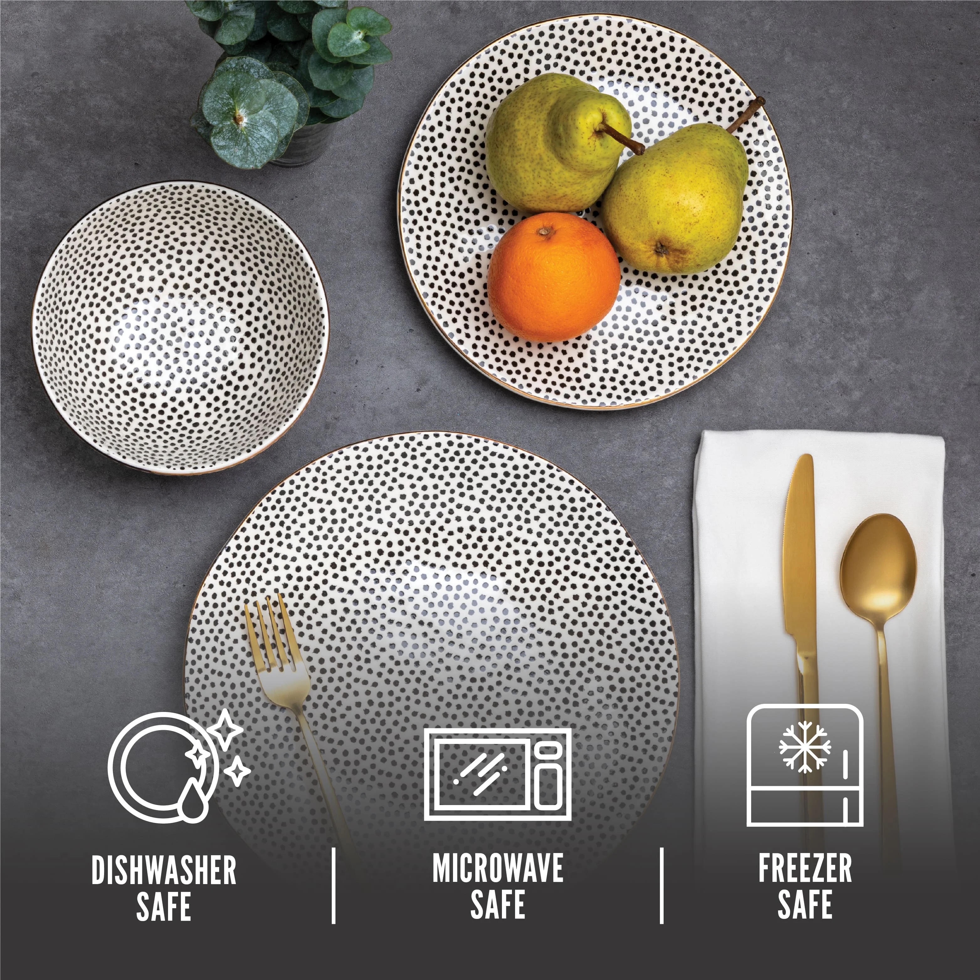 Thyme & Table Dinnerware Black & White Dot Stoneware, 12 Piece Set - Image 6