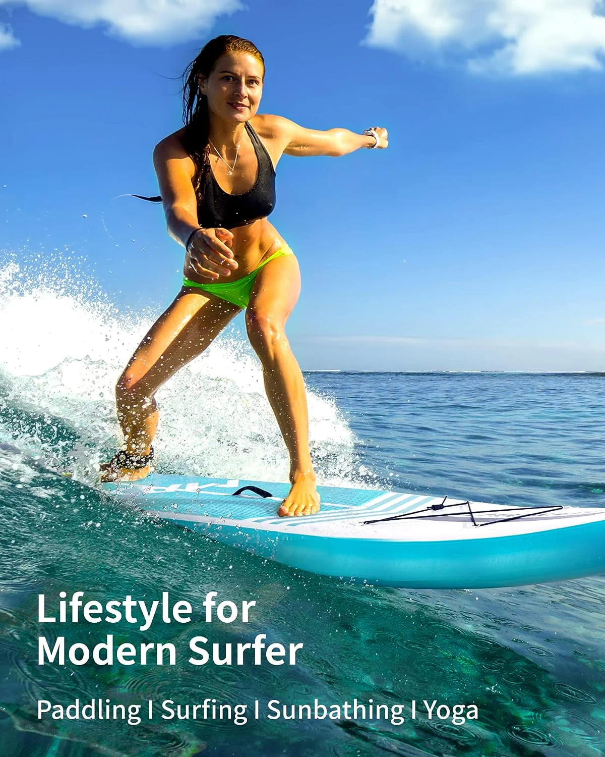 Inflatable Stand up Paddle Board SUP Inflatable Paddle Board with Paddleboard Accessories Triple Action Pump Fishing Green - Image 3