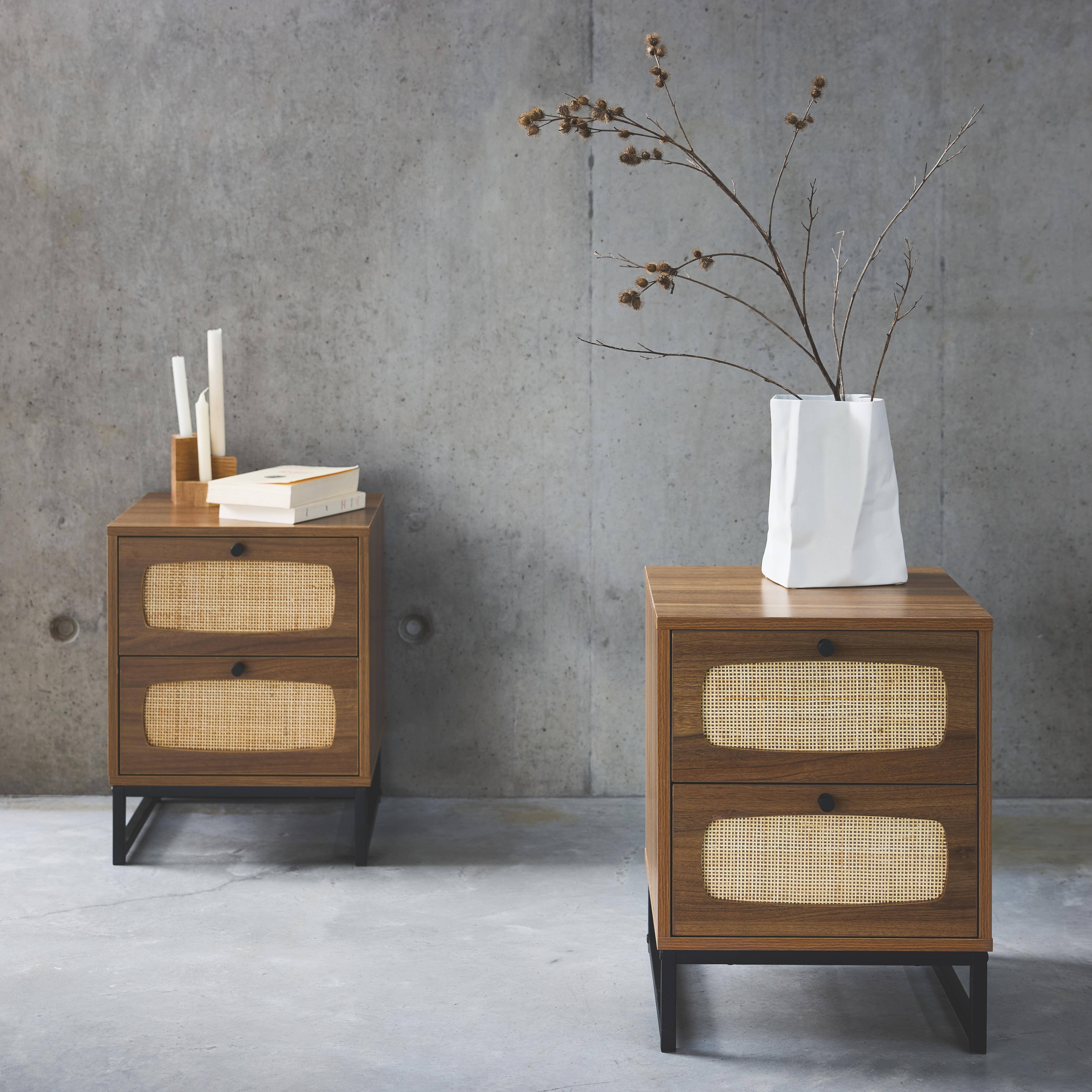 Retro - Mesitas de noche de madera y caña, set de 2