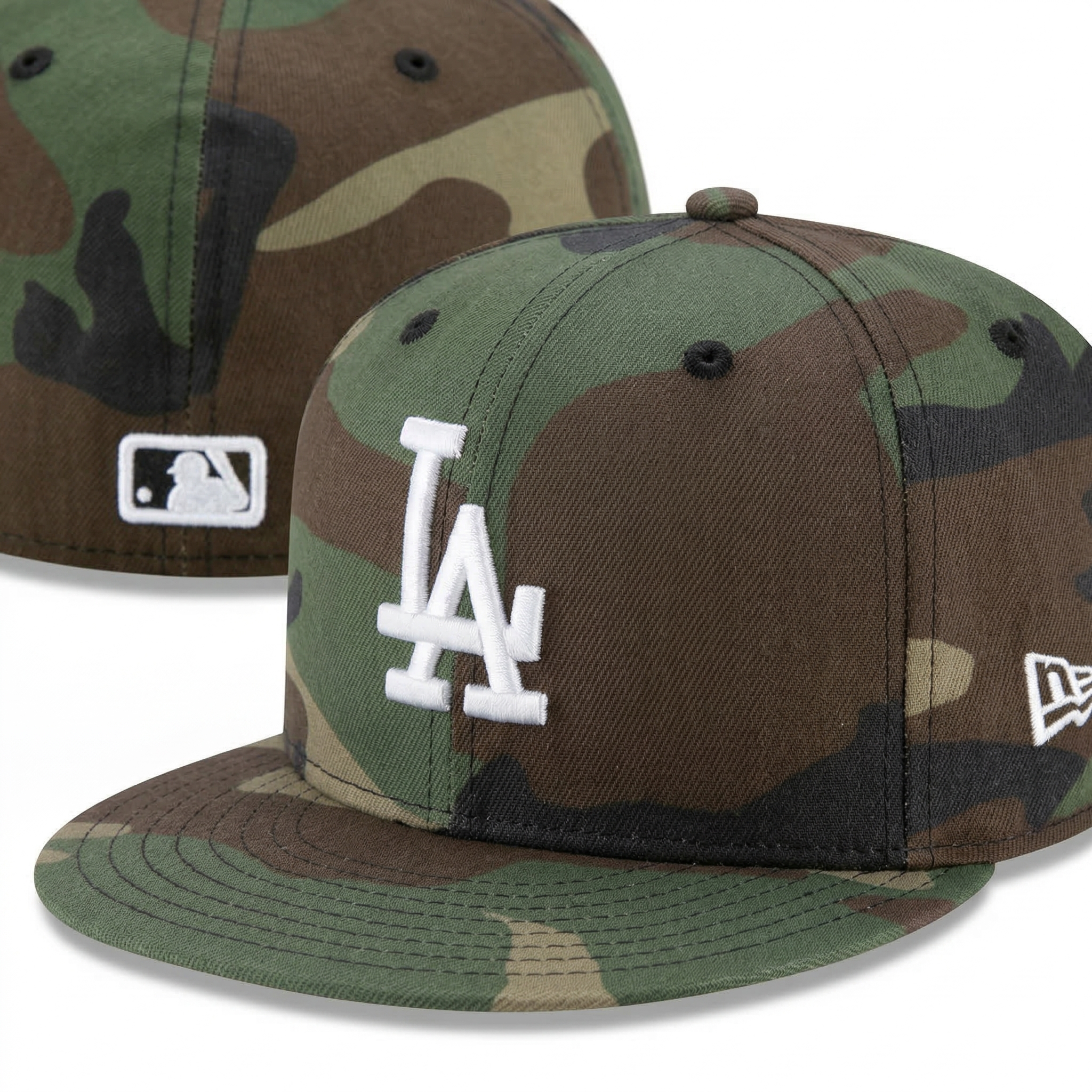 Woodland Camo LA Embroidered Flat Bill Baseball Cap - SEVEN HATS - SEVEN HATS