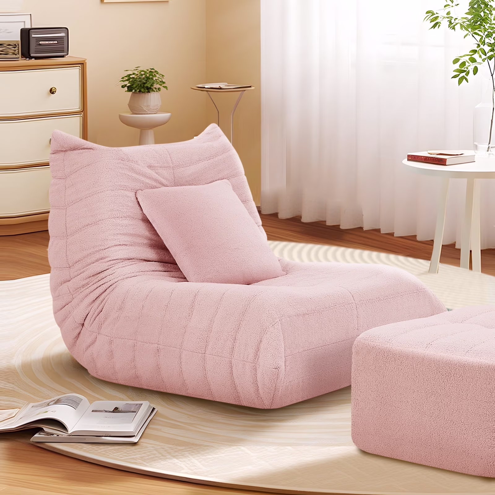 VFD Bean Bag Chairs for Adults, Beanbag Chair with Ottoman Lounge Sofa Memory Foam Comfy Reading Chair for Bedroom & Living Room, Lazy Floor Sofa Couch - Image 3