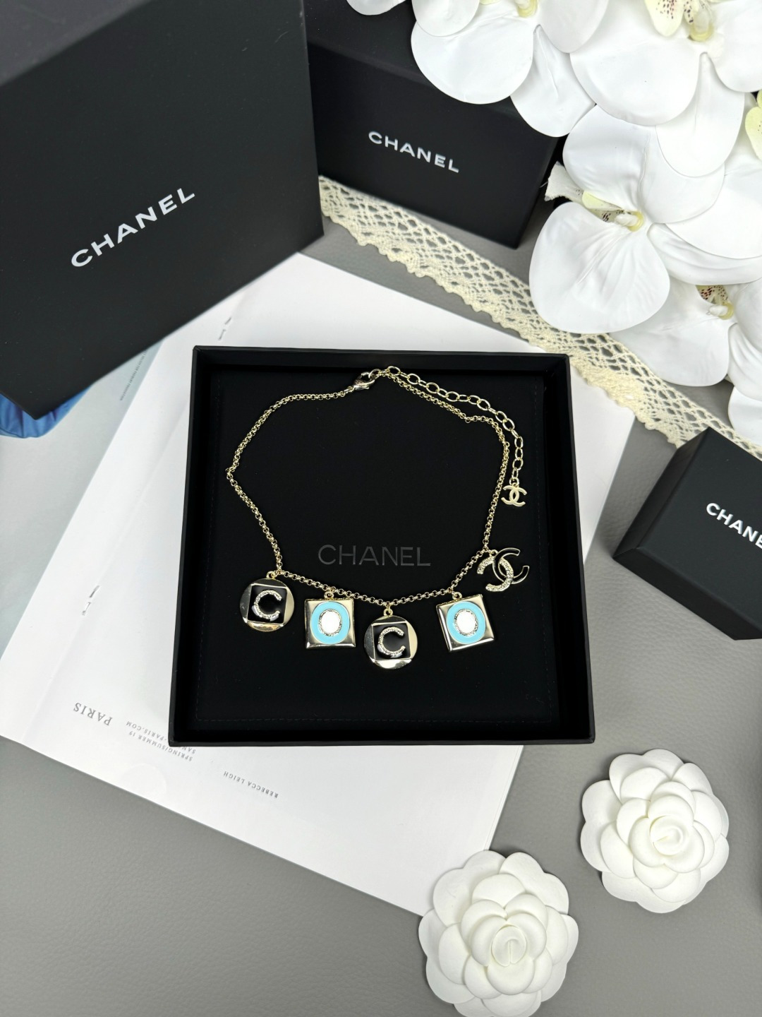 Chanel Coco Geometric Enamel 5 Charms Necklace - Original Replica Club