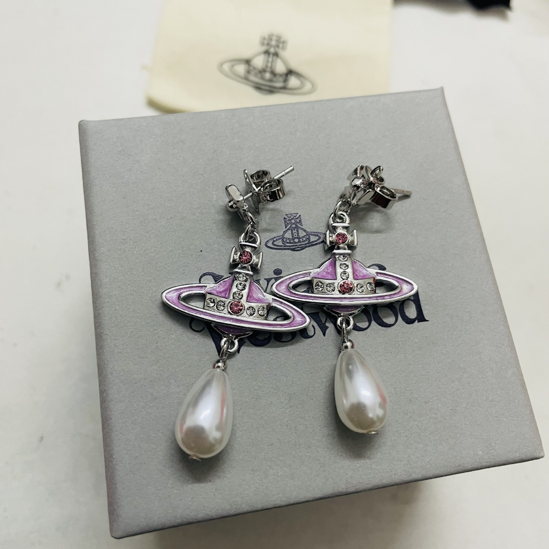 Vivienne Westwood Vintage Pink and Purple Saturn Earrings - Original Replica Club