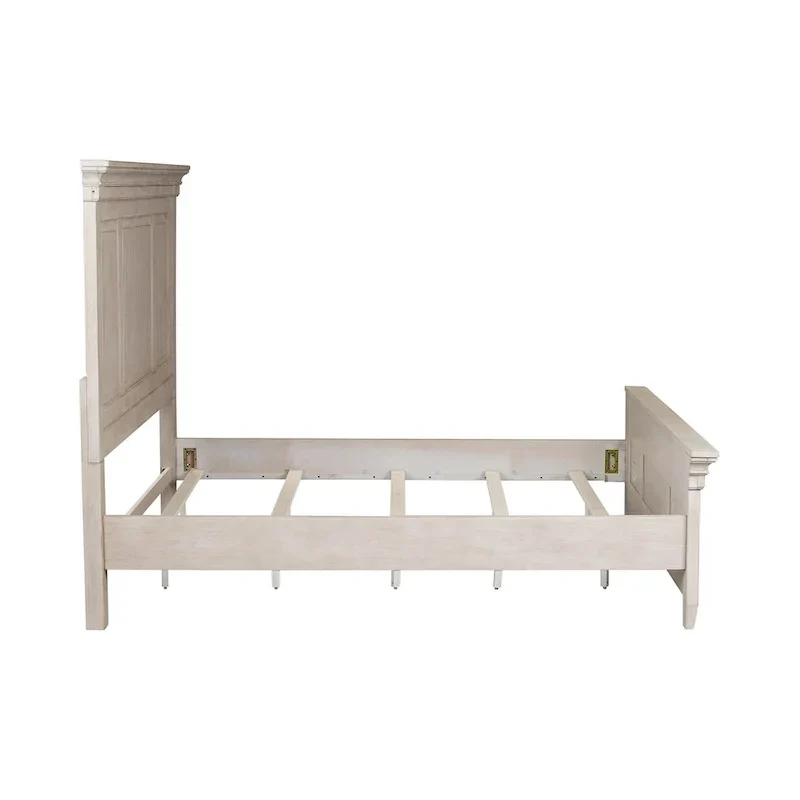 Farmhouse Panel Bed with Wooden Frame and Slat Support