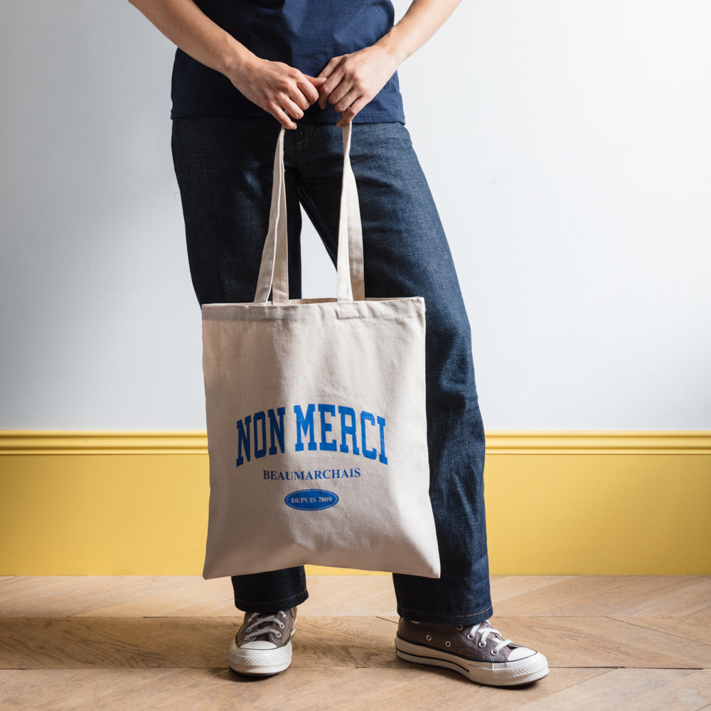 Merci - Sac Tote Bag College Non Merci - Bleu