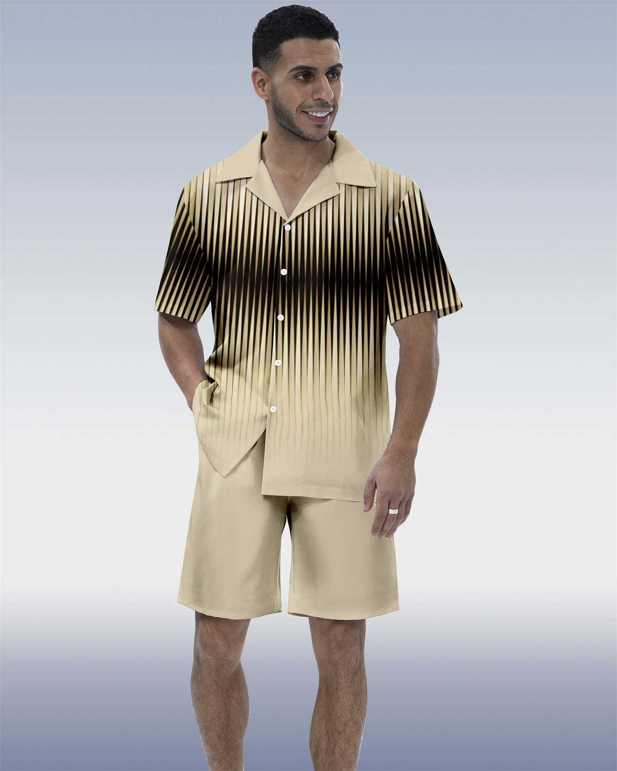 Suitmens Men's Geometric Abstract Art Short Sleeve Shirt Set 208