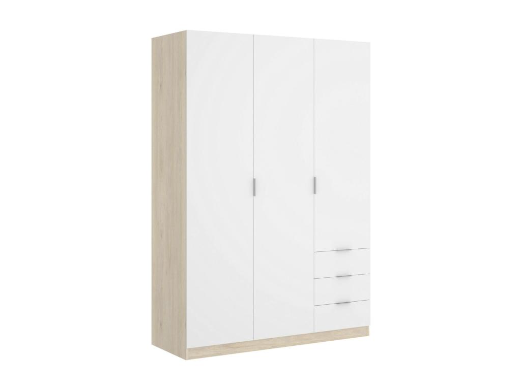 Armario Cozovis - Perchero para dormitorio - Armario con 3 puertas batientes y 3 cajones - 121x52h184 cm - Blanco y Roble
